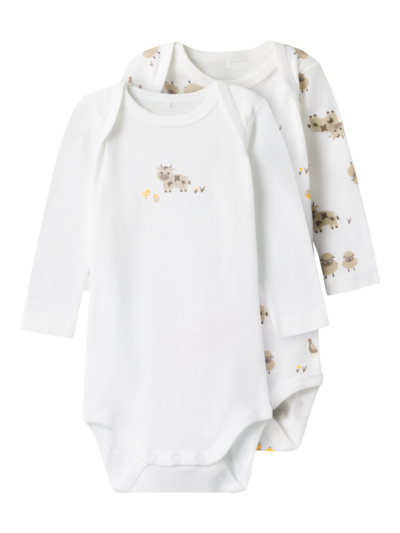 NBNBODY 2P LS FARM ANIMALS BRIGHT WHITE - Name It