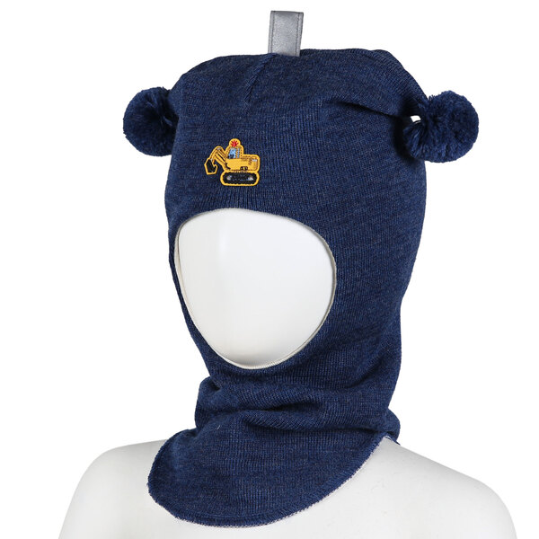 Kivat balaklava i ull med gravemaskin Blue Melange - Kivat