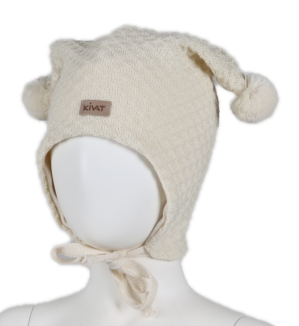 Kivat knytelue i ull med skinnlapp naturhvit - Kivat